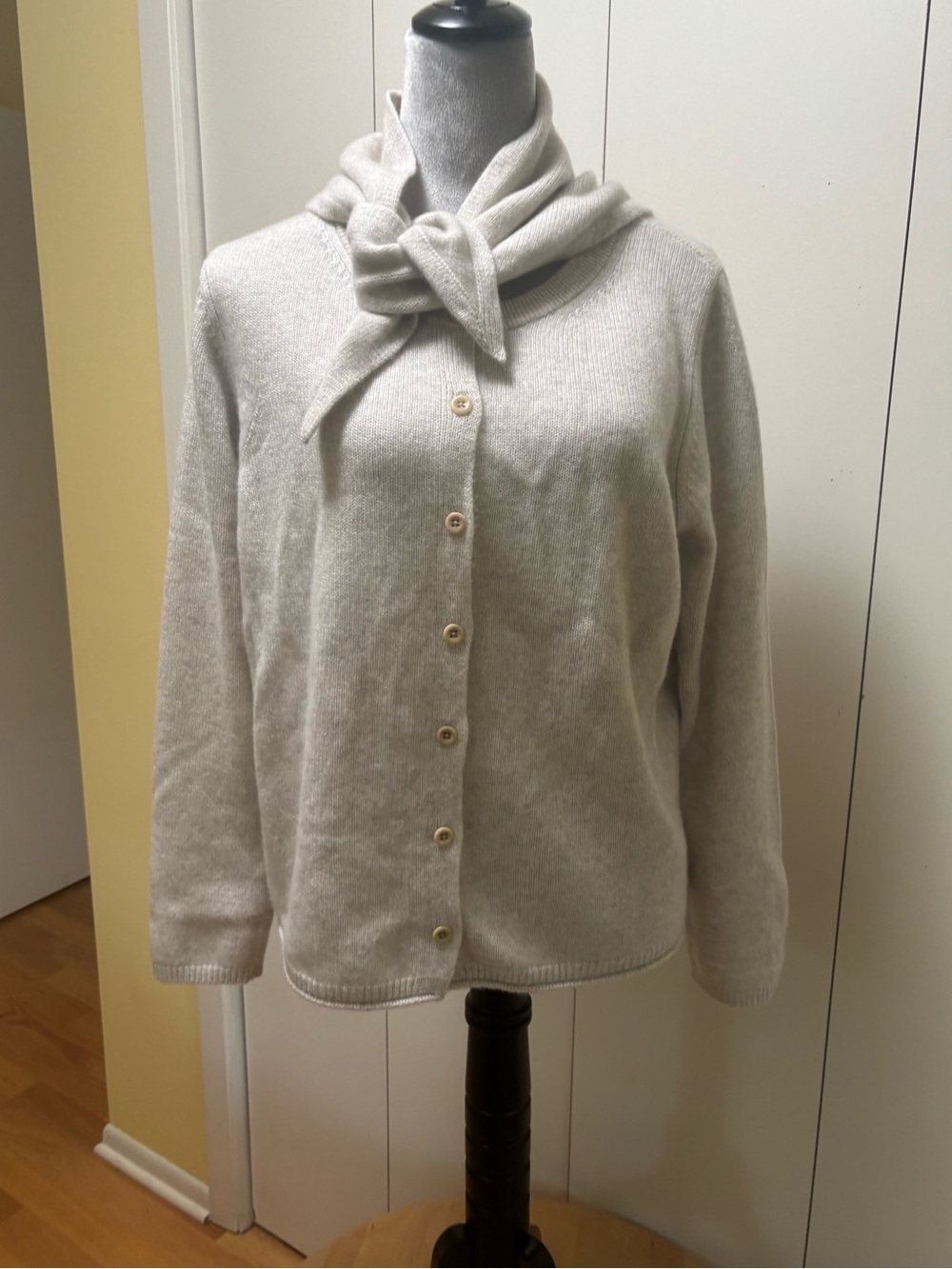 Poetry gray and Cream Button-Front Knit Cardigan with Neck Tie size12